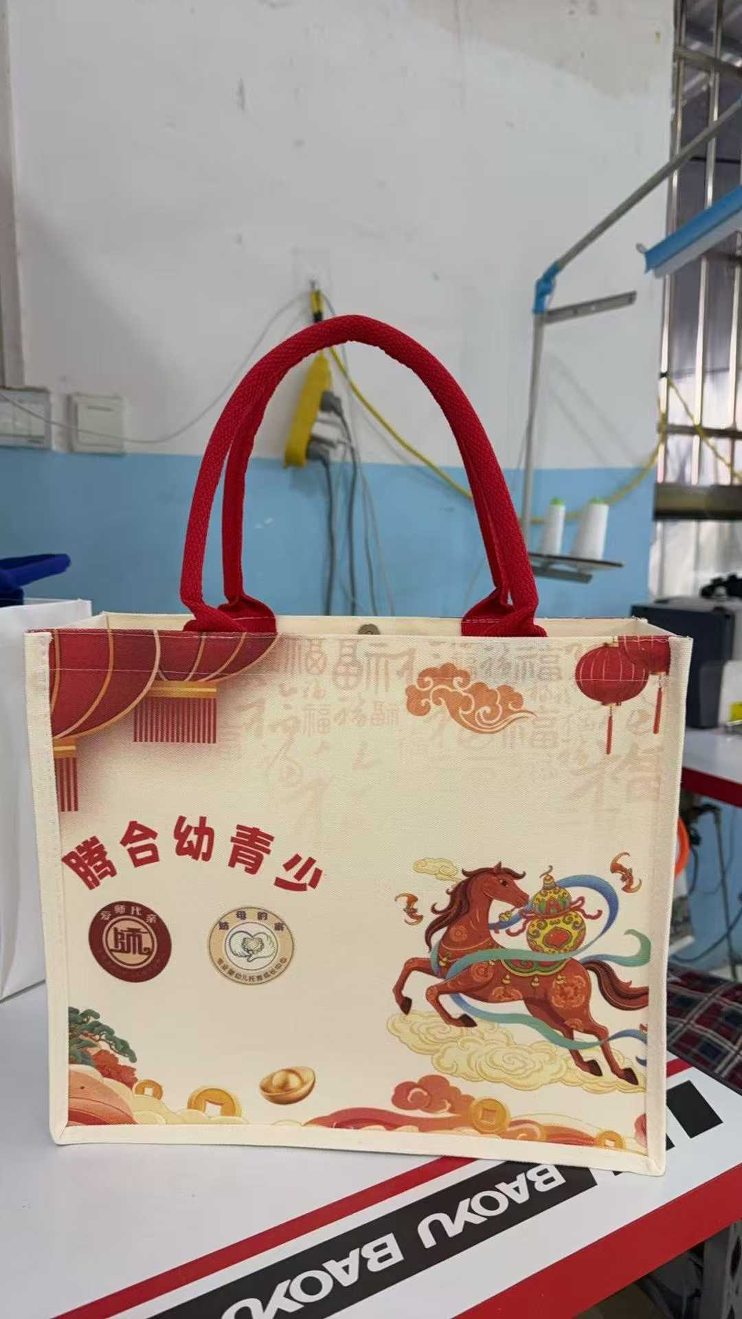 canvas bag factory workshop with production line for bulk orders