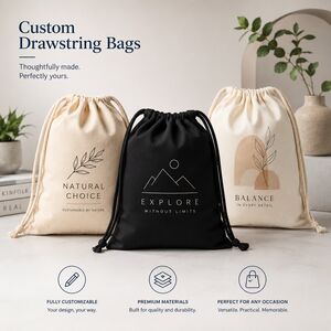 custom printed drawstring bags with logo designs eco-friendly natural choice explore balance branding