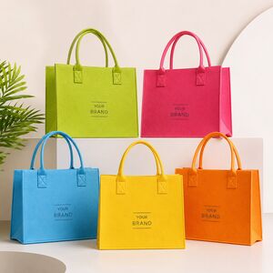 wholesale felt tote bags in 5 vibrant colors with custom your brand printing for bulk orders