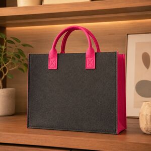 gray felt tote bag with pink accents for premium brand promotions