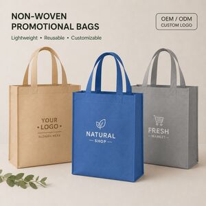 non-woven promotional bags in beige blue gray colors with OEM ODM custom logo printing lightweight reusable